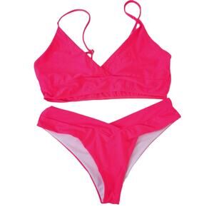 Shein Bikini XL Neon Pink Bikini Swimsuit Brazilian Cheeky Swim Bottoms